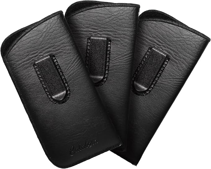 Calabria Slim Faux Leather Eyeglass Case Soft Slip-In Design [Black - 3 Pack] | Compact Protective Pouch | Soft Case for Glasses | Lightweight Sunglass Storage