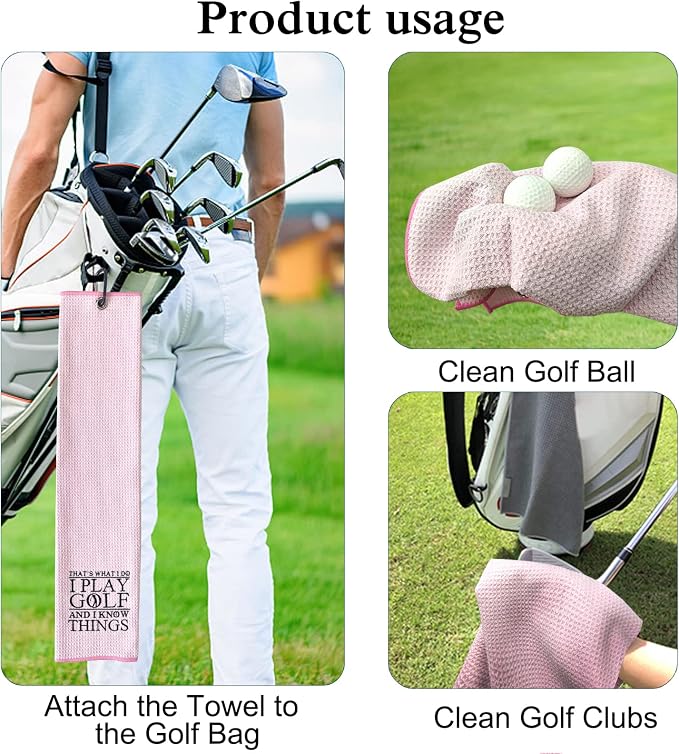 DYJYBMY That's What I Do I Play Pink Golf Towel with Clip, Funny Golf Accessories for Women, Embroidered Sports Towel for Golfer Bestie, Birthday Retirement Golfing Gifts for Mom Aunt Sister Family