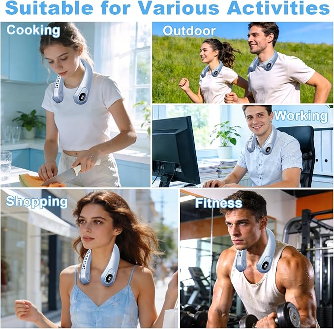 Portable Neck Fan Rechargeable - [with LED Display] 5 Speeds, 5000 mAh Battery Operated Wearable Personal Cooling Bladeless Fan for Outdoor Travel, Gifts for Men Women Kids,Sky Blue