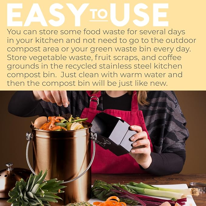 Epica Kitchen Compost Bin for Kicthen Countertops, 1.3 Galllon - Copper