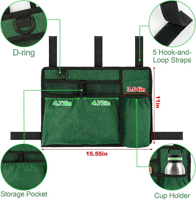 Walker Accessories, Foldable Walker Basket with Cup Holder (Green) | Walker Bag Carry Storage Pouch Water-Resistant for Seniors, Elderly, Handicap