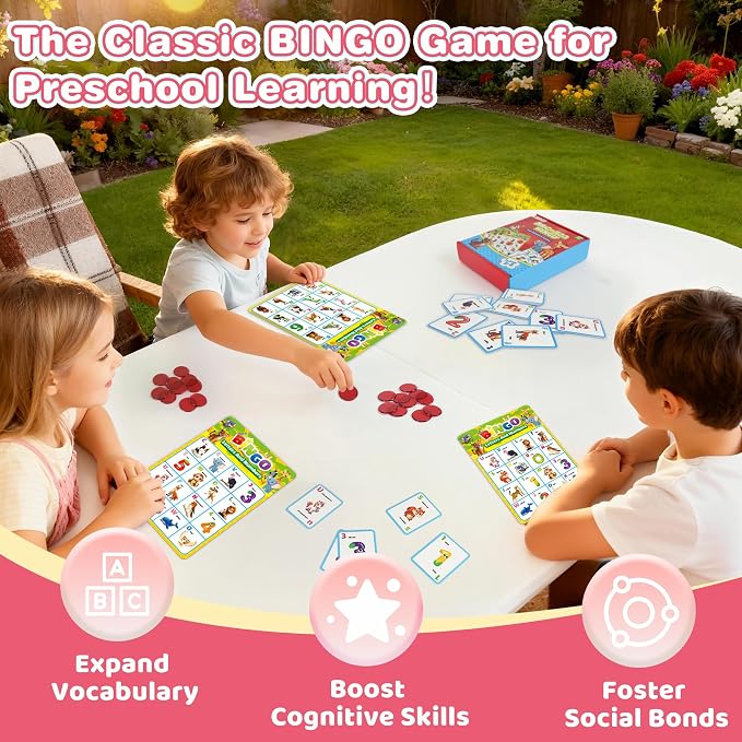 Alphabet and Number Bingo Game for Kids 3-6, ABC and 123 Bingo Board Game for Toddler 4-8, Alphabet Learning Toys for Kids, Preschool Learning Activities, Family Matching Games