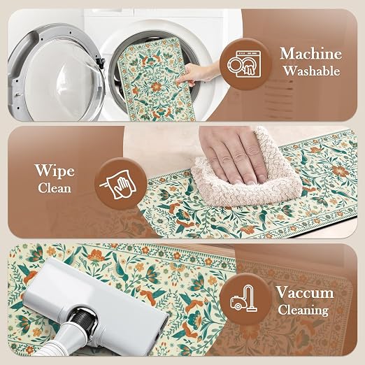 OJIA Non-Slip Stair Treads Stair Runner for Wooden Steps Indoor 15PC 30"x8" | Floral Carpet Stair Treads Stair Mats Staircase Step Treads for Kids, Elders and Dogs, Stair Covers, Beige