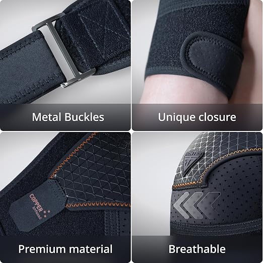 FIGHTECH Rotator Cuff Shoulder Brace for Women and Men - 2 Sizes - Shoulder Support - Pain Relief - Copper Black - Small (Chest 29-35" Bicep 9-12")