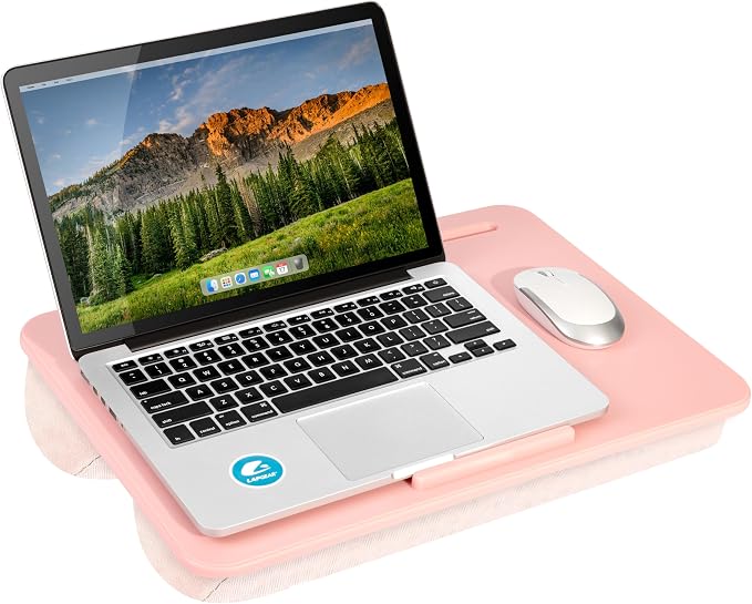 LAPGEAR The Original Lap Desk – Rose Quartz, Fits 17" Laptops | Microbead Cushion, Device Ledge, Built-In Pencil Tray, Carry Handle