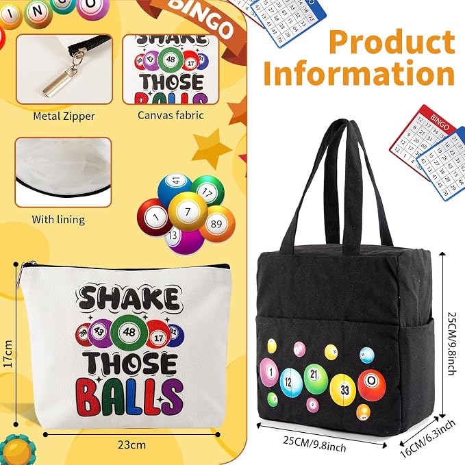 Bingo Bags with Pockets on Clearance, Bingo Bag with Zipper and Polyester Bingo Daubers Makeup Bag, Bingo Bags and Accessories Tote Gifts Game Suitable for Women and Girls (Black)