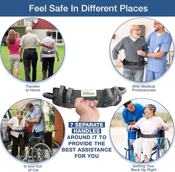 Gait Belts for Seniors with 7 Handles- Transfer Gate Belts Medical for Elderly and Disabled - Easy to Use Quick Release Gait Belt with Handles for Seniors Physical Therapy -Elderly Assistance Products