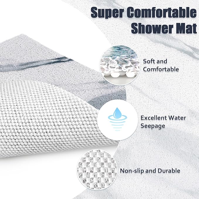 Shower Mat Non Slip - 36x36 Inch Soft Comfort Bath Mat with Drainage Holes, PVC Loofah Massage Bathmat for Shower, Tub, Bathroom, Wet Areas, Quick Drying