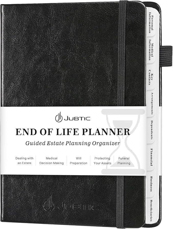 JUBTIC End of Life Planner, Estate Planning Organizer, Death Planner with Labels, Just in Case I Die Book Organizer, Will Preparation, Funeral Planning, Final Arrangements Notebook (5.6 * 8.5”)-Black