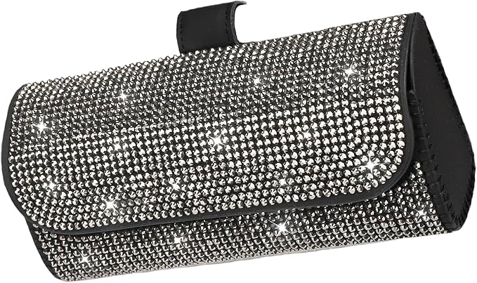 Accmor Bling Glasses Holder for Car Sun Visor, Sparkling Crystal Car Sunglasses Storage Case PU Leather Eyeglasses Organizer Protective Box Car Accessories for Truck, SUV, RV - Gray