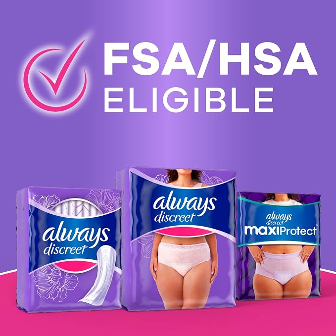 Always Discreet Reimagined Adult Diapers for Women, Maximum Absorbency Incontinence and Postpartum Underwear Size L, Up to 100% Leak Free Bladder Leak Protection, 11 Count