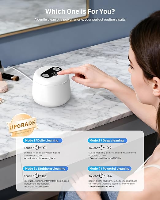 Ultrasonic Retainer Cleaner Machine: Dental Cleaning Pod for Dentures, Mouth Guards, Aligners, Night Guards, Braces, Toothbrush Heads & Jewelry, 45kHz Retainer Cleaner with 4 Modes & 200ML Capacity