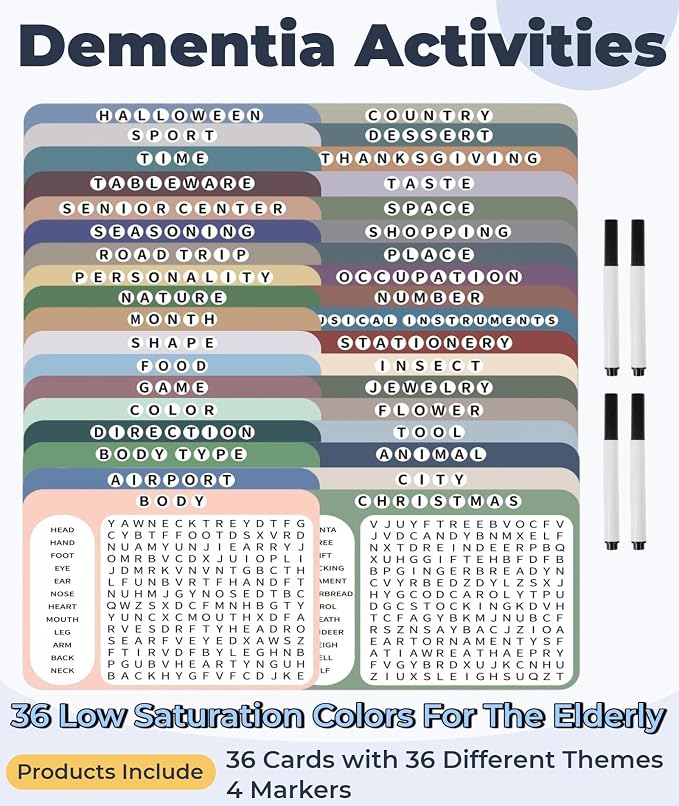12 or 36 Pcs Reusable Word Search Cards for Dementia Game-Dementia Activities for Seniors with Alzheimer's-Elderly Alzheimer's Toys-Large Print Word Search Books (36 Large Print Word Search Books)