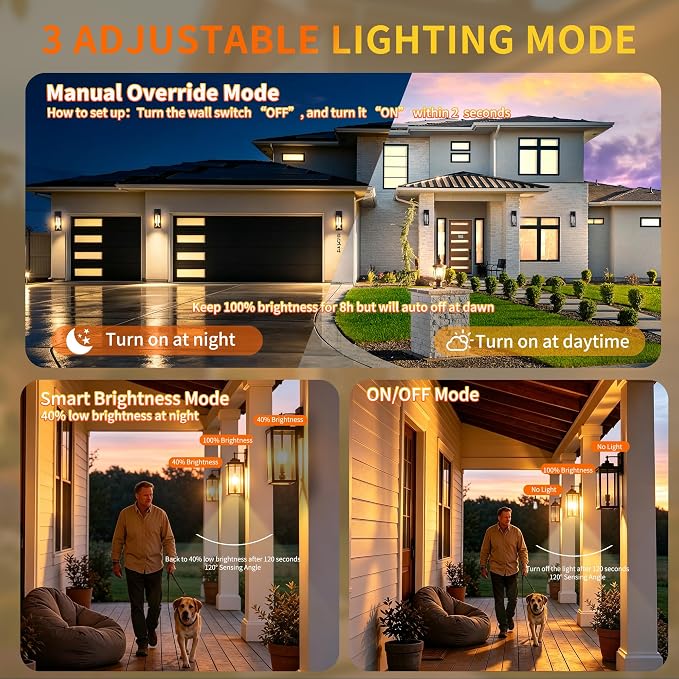 18 Inch Motion Sensor Dawn to Dusk Outdoor Sensor Light Fixture Anti-Rust Exterior Wall Lighting Waterproof Outdoor Wall Lantern for Porch Patio Front Door Garage