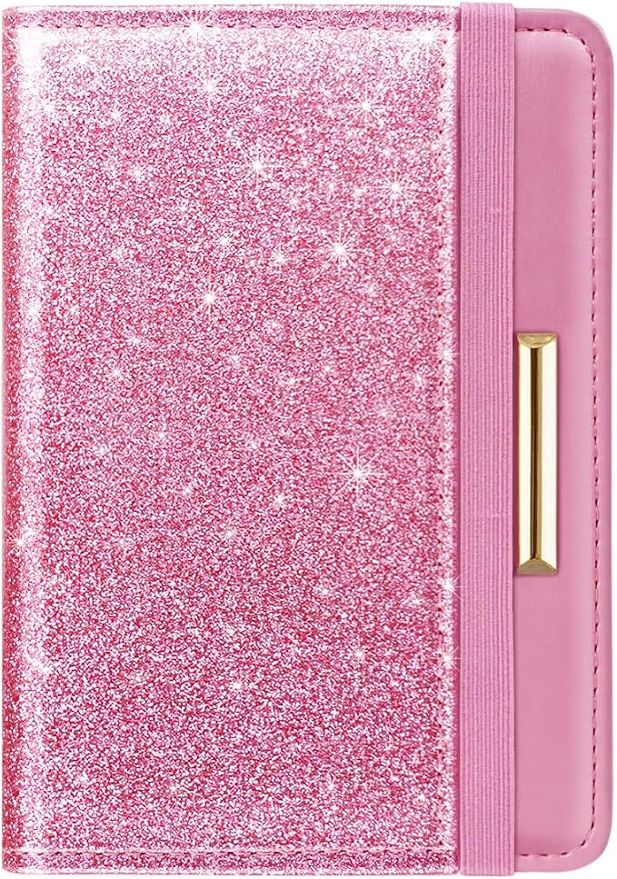 Coco Rossi Passport Holder for Travel Women Slim RFID Passport Cover Wallet | Travel Essentials, Passport Book Holders, Passport Cover Case, PU Leather, Cute, Thin, Spliced Design, Glitter Dark Pink