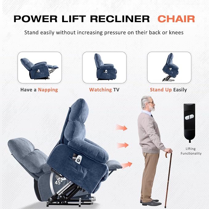 Power Lift Recliner Chair for Elderly with Vibration Massage and Lumbar Heating, Electric Lift Recliner Sofa with USB Charging Port and Side Pocket, Adjustable Lift Chair for Living Room Comfort