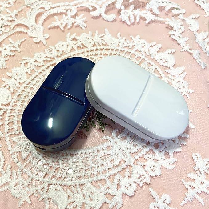 Pill Cutter for Small or Large Pills, Portable Pill Splitter 2-in-1 Pill Case with Stainless Steel Blade, Cuts Pills, Vitamins, Tablets (Royal Blue)