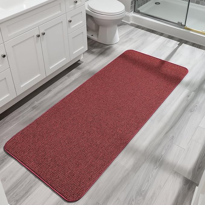 Bath Mat,Ultra Thin Bathroom Runner Rugs,Large Bath Mats for Bathroom,Quick Dry,Non-Slip,Machine Washable,Low Pile,Bath Rug,Shower Outside,Sink,Home Decor Accessories.Red,3'x5'(36x60inch)