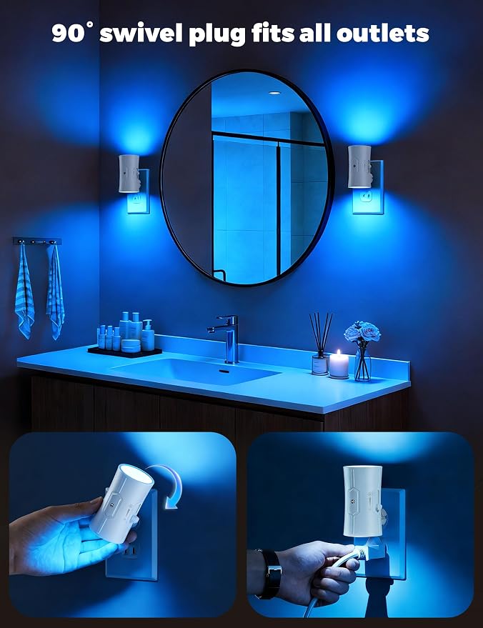 fesnne Night Light, LED Night Lights Plug into Wall 2 Pack Blue 0-100LM Adjustable Brightness Light Sensor Plug in Night Light for Hallway, Bathroom, Adult