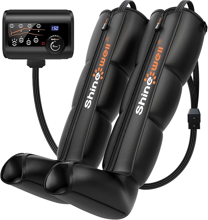 SHINE WELL Air Compression Leg Massager, Professional Leg Recovery System for Muscle Revival, Sequential Compression Leg Therapy Device with 11 Intensities, 4 Massage Area Selectable (Medium)