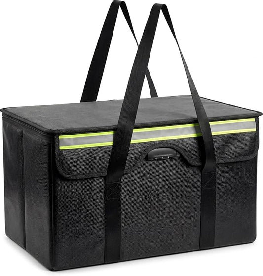 Large Fireproof File Box 24x12x12 inches, Used for Storing Valuable Items Such as Photo Albums and Cash. Large Fireproof File Box with Password Lock and Reflective Strip, Large Storage Capacity