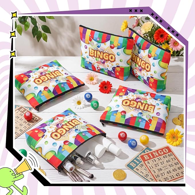 12 Pcs Bingo Gifts Makeup Bags Bingo Game Lover Gifts Travel Zipper Pouch for Seniors Mom Grandma Women Players