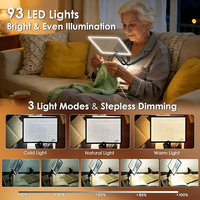 Magnifying Glass with Light for Reading, Rechargeable 5X Full Page 9.25" x 6.5" Book Magnifer Neck Wearable Hands Free & Handheld Large Lighted Desk Magnifying Glasses for Crafts Close Work