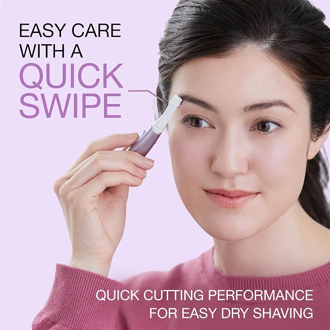Panasonic Eyebrow & Facial Hair Trimmer for Women, Gentle Face Shaver for Peach Fuzz, Brows & Upper Lip, Flexible Head, Compact Battery-Operated Beauty Tool - ES-WF71-V