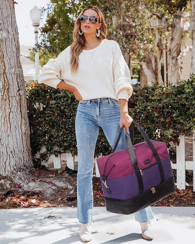 LOVEVOOK Weekender Bag for Women, Large Duffle Bag for Travel with 2 Packing Cubes, Carry on Overnight Bag with Shoe Compartment, Mom Hospital Bags for Labor and Delivery