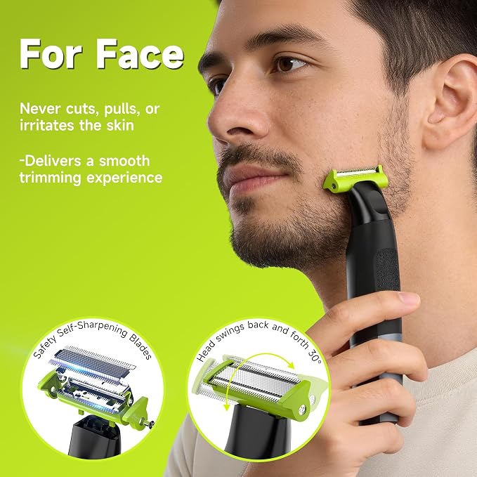 Body Hair Trimmer for Men, Electric Groin & Pubic Hair Trimmer, Painless Body Shaver for Chest, Legs, Bikini, Waterproof Wet/Dry, USB-C Rechargeable, Self-Sharpening Blades, 6 Guide Combs