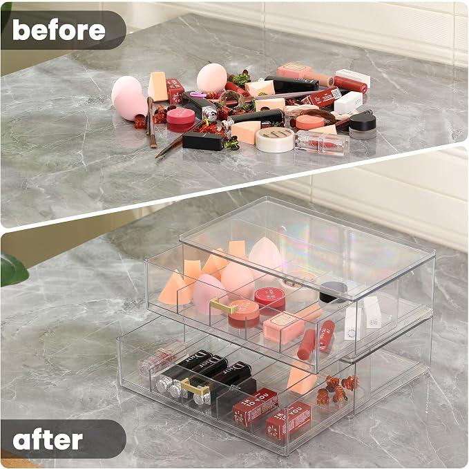LALOBLUE Clear Acrylic Sunglasses Organizer, Stackable Eyeglass Storage Case with Gold Handles, Glasses Display Holder