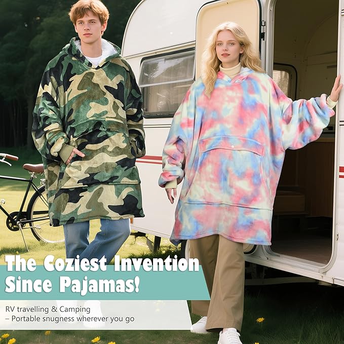 Catalonia Oversized Blanket Hoodie Sweatshirt, Wearable Sherpa Lounging Pullover for Adults Women Men