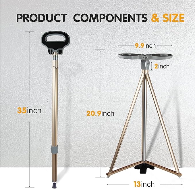 Cane with Seat 2-in-1 Portable Walking Stick with Seat for Men & Women Folding Lightweight Sturdy Tripod Cane Foldable Stool Mobility Aid Crutch Chair with Travel Bag for Elderly, Seniors & Handicap