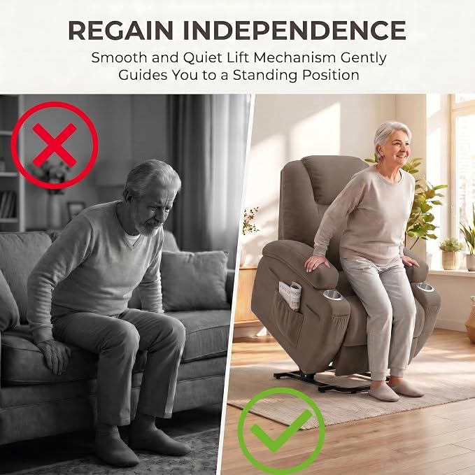 Flamaker Power Lift Chair Massage Recliner Chairs for Elderly | Ergonomic Lift Recliner Design with Cup Holders & Side Pockets, Remote Control (Dark Brown)