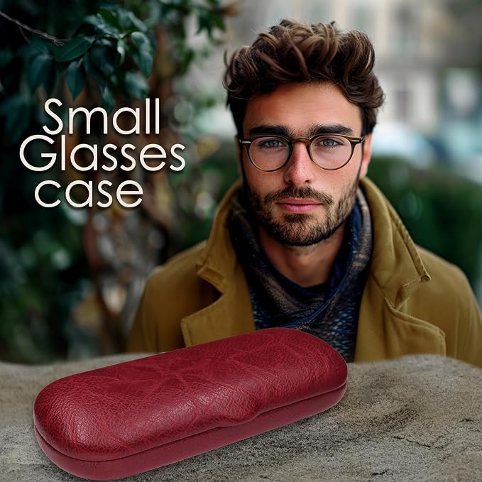 MyEyeglassCase Men Small Glasses case - Eyeglasses Hard Shell Holder Pouch & Cloth-Reading Slim & Narrow Case Heavy Duty