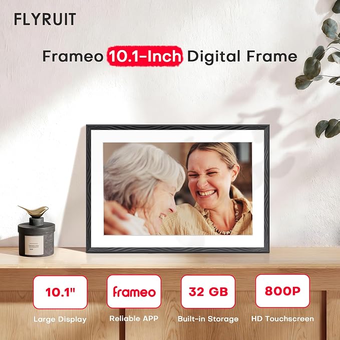 Frameo 10.1'' Digital Picture Frame WiFi, 1280 * 800 HD Touch Screen, 32GB Memory, Wall Mountable Digital Photo Frame, Auto-Rotate, Share Instantly, Wedding, Birthday Gifts for Mom