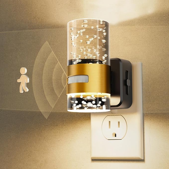 L LOHAS LED Motion Sensor Night Light,Dimmable Night Lights Plug into Wall | 3000K Night-Lights with 0-100 LM Adjustable, Acrylic Bubble Plug in Nightlight for Bathroom Hallway Nursery