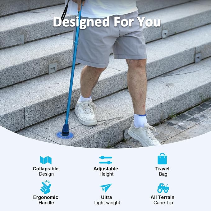 HEALTHBAZAAR All Terrain Walking Cane for Men & Women, Lightweight, Foldable, Adjustable, Shock Absorption, Collapsible Walking Stick for Seniors & Adults | HealthBazaar