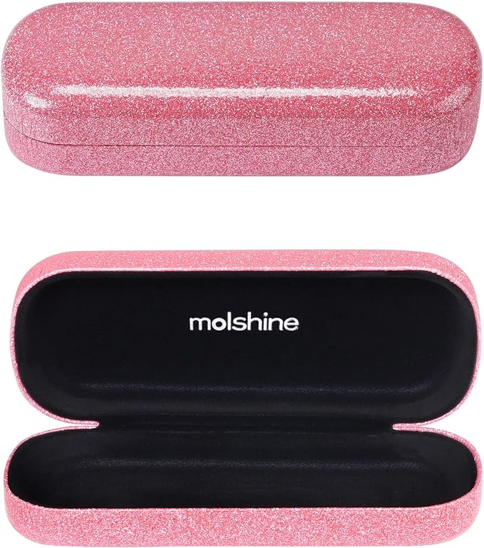 molshine Bling Hard Shell Glasses Case,Portable Sparkling Shiny Eyeglass Case for Men Women Girl Travel Study Work
