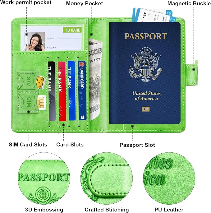 Herain Passport Holder for Travel Essentials, 2 Pcs Passport Cover Wallet Case Travel Gifts Women Men Family, RFID Passports Book Card Holders Travels Cruise Accessories Must Haves