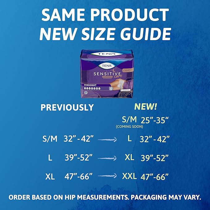 TENA Sensitive Care Overnight Incontinence Underwear for Women, Bladder Control and Postpartum, XXL, 48 Count (Waist size 47in-66in)