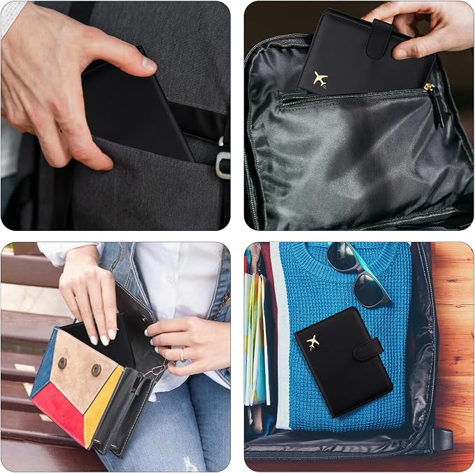 GOAUS Passport Holder for Travel with AirTag Slot, Passport Book Wallet | Cards Cash Pocket, RFID Blocking, Waterproof, Passport Case, Travel Gifts for Women Men, Faux Leather, AirTag Not Included