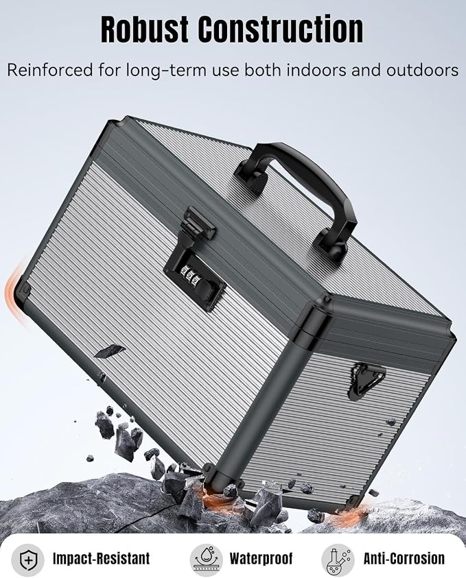 Uniclife Medicine Lock Box, 12x7x7.5 in, Medication Lock Box with Code | Security combination lock, robust aluminum construction,portable rust-proof handle, removable ABS tray, large capacity
