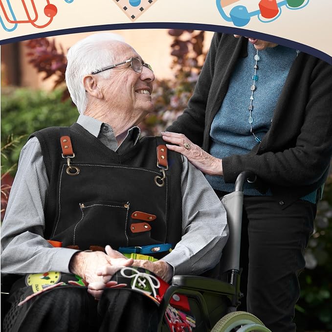 Shyyween Fidget Apron for Elderly Fidget Blanket for Dementia Alzheimer's Therapy Activity Apron Anxiety Relief supplies (Black)