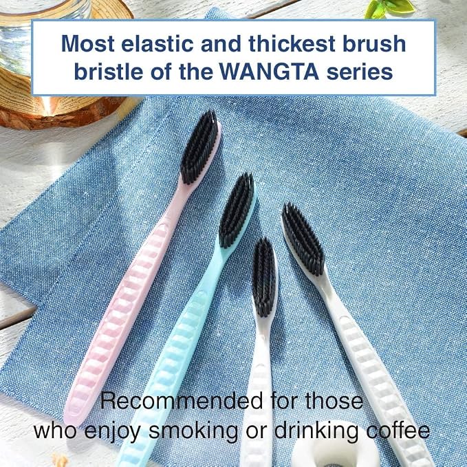 WANGTA Toothbrush 4pcs, Twice as Wide as Regular Brush Head, Wide Toothbrush, Long Brush Head, More Comfortable and Easier Brushing (Black Brush)