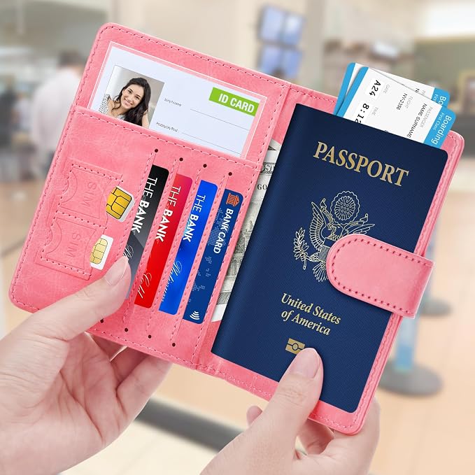 Herain Passport Holder for Travel Essentials, 2 Pcs Passport Cover Wallet Case Travel Gifts Women Men Family, RFID Passports Book Card Holders Travels Cruise Accessories Must Haves
