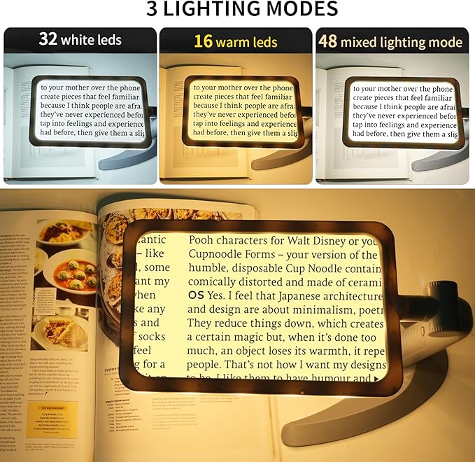 2.5X Magnifying Glass with Light and Stand, Full-Page Desktop Handheld Magnifying Glass with 48 Light for Reading Books Close Work, Powered by USB or Battery