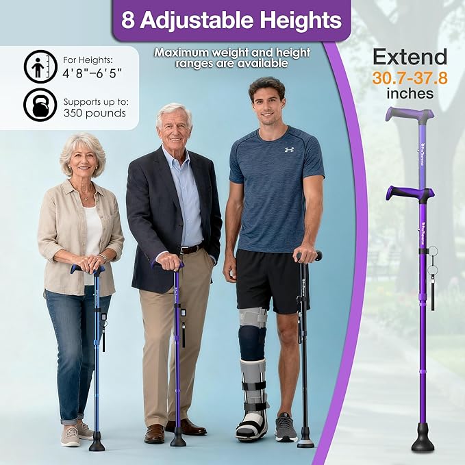 Walking Cane for Men & Women,Foldable,Adjustable,Self Standing Cane with Wrist Strap&Tag,350lbs Heavy Duty,All Terrain,Collapsible Walking Sticks for Seniors & Adults,Purple