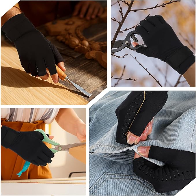 Copper Arthritis Compression Gloves with Wrist Strap, Fingerless Hand Compression Gloves for Women Men Carpal Tunnel