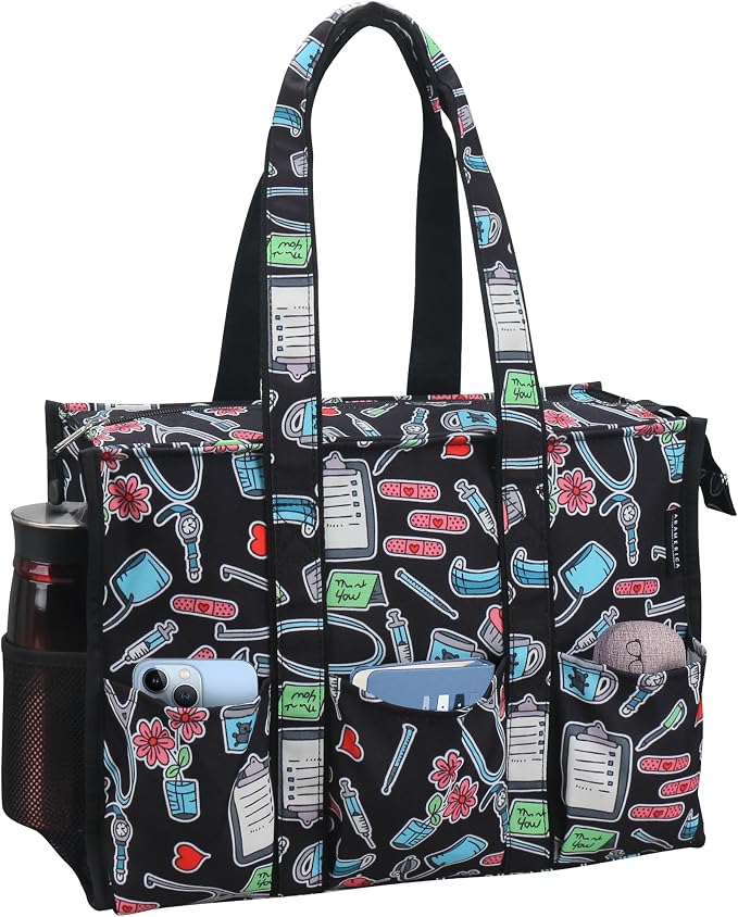 ABAMERICA Nurse Bags for Work Nursing Bag Multiple Pockets Waterproof Organizing Zip Top Clinical Bag for Nursing Students